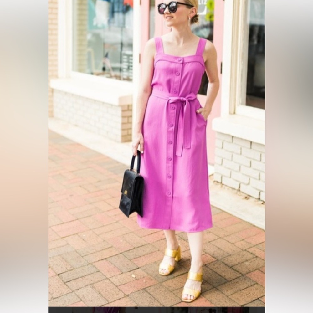 Everlane pink purplebutton the Japanese weaves midi dress size 4